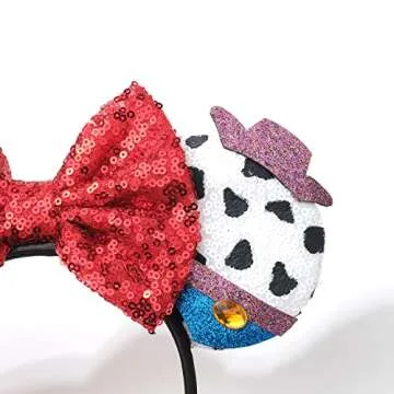 Foeran Mouse Ears Headbands, Sequin Mouse Ears Headband with Bow for Kids Adults Women, Accessories for Birthday Party Cosplay Costume(cow yellow)