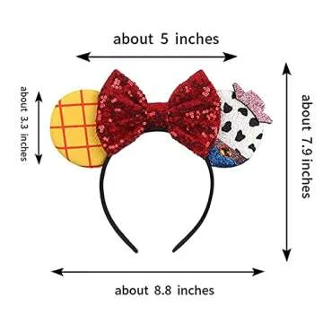 Foeran Mouse Ears Headbands, Sequin Mouse Ears Headband with Bow for Kids Adults Women, Accessories for Birthday Party Cosplay Costume(cow yellow)