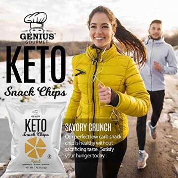 Genius Gourmet Protein Keto Chips, Low Carb, Premium MCTs, Gluten Free, Keto Snack (Ranch), Pack of 8, 1.13 oz. (32 g) Each