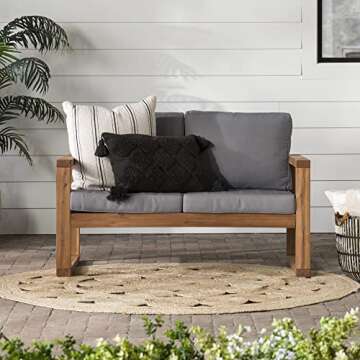 Walker Edison Sorrento Modern Acacia Wood Outdoor Loveseat with Cushions, 30 Inch, Brown