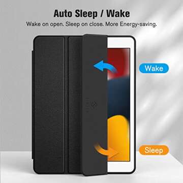 Fintie SlimShell Case for iPad 9th / 8th / 7th Generation (2021/2020/2019 Model) 10.2 Inch - [Built-in Pencil Holder] Soft TPU Protective Stand Back Cover, Auto Wake/Sleep, Black