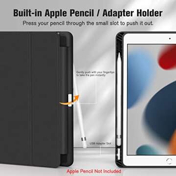 Fintie SlimShell Case for iPad 9th / 8th / 7th Generation (2021/2020/2019 Model) 10.2 Inch - [Built-in Pencil Holder] Soft TPU Protective Stand Back Cover, Auto Wake/Sleep, Black