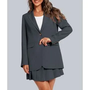 Casly Lamiit 2 Piece Outfits for Women Business Casual Blazer Set Notched Collar High Waisted Pleated A-Line Skirt Matching Short Sets Dark Grey Petite XS
