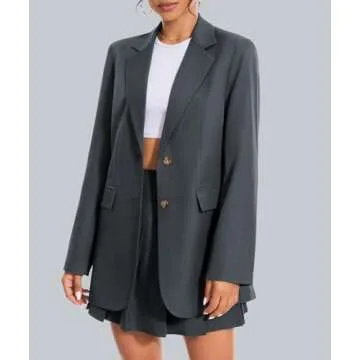 Casly Lamiit 2 Piece Outfits for Women Business Casual Blazer Set Notched Collar High Waisted Pleated A-Line Skirt Matching Short Sets Dark Grey Petite XS