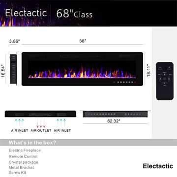 Electactic 68 Inches Electric Fireplace - Wall Mounted, Remote Control, Safe & Stylish