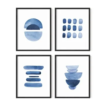 HAUS AND HUES Abstract Blue Wall Art Prints - Set of 4 Modern Watercolor Decor