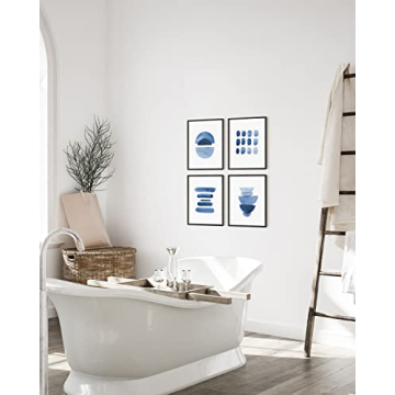 Abstract Blue Wall Art Prints Set of 4 Modern Home Decor