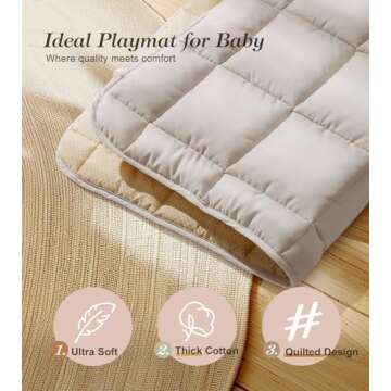 Wooden Play Gym with Beige Mat, Foldable Baby Play Gym, Infant Activity Mat with 6 Hanging Toys, Natural Pine Wood Frame Activity Center, Easy to Assemble & Clean, Newborn Present for Boys & Girls