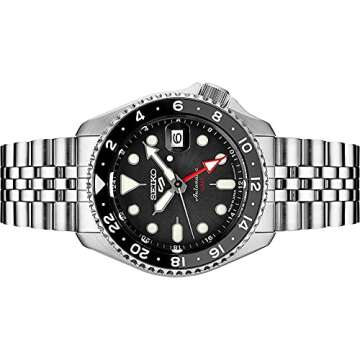 SEIKO SSK001 Automatic Watch for Men - 5 -Sports - Black Dial with Date Calendar and Luminous Hands & Markers and Black & Gray GMT Bezel, 100m Water-Resistant