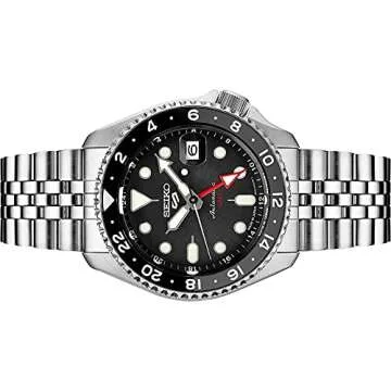 SEIKO SSK001 Automatic Watch for Men - 5 -Sports - Black Dial with Date Calendar and Luminous Hands & Markers and Black & Gray GMT Bezel, 100m Water-Resistant