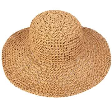 Crochet Straw Sun Hat for Women Floppy Beach Sun Hat Soft Large Lady Bucket Hat Foldable Travel Summ...