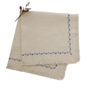 Ayuzawa Embroidered Handmade Cloth Napkins Set of 4 - Durable Cotton with Fringe, Perfect for Weddin...