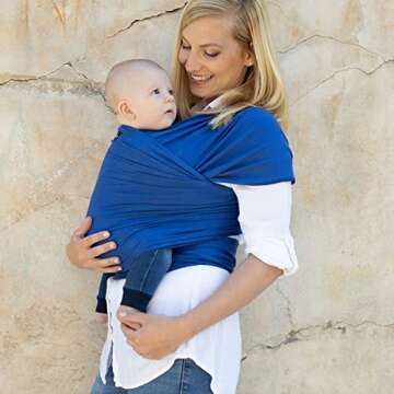 CuddleBug Baby Wrap Sling + Carrier - Newborns & Toddlers up to 36 lbs - Hands Free - Gentle, Stretch Fabric - Ideal for Baby Showers - One Size Fits All (Blue)