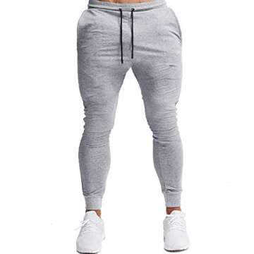 A WATERWANG Men's Slim Jogger Pants, Tapered Athletic Sweatpants for Jogging Running Exercise Gym（Small Light Gray