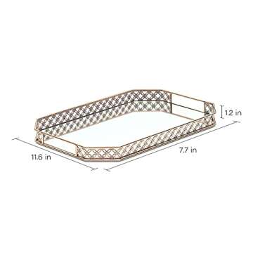 Gold Mirror Tray, Perfume Tray for Dresser, Gold Vanity Trays for Bathroom and Home Decor, 11.6 x 7.7 x 1.2 inches