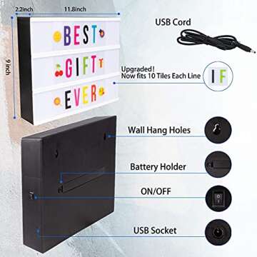 Gemaxvoled Cinema Light Box-Upgraded 16 Colors Changing Light Up Sign Box with 270 Changable Letters & Symbols, A4 Size Letter Message Light Board for Party Birthday Christmas Home Decor