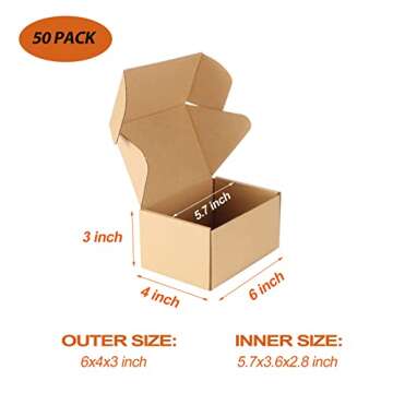 PHAREGE 6x4x3 inch Shipping Boxes Bulk 50 Pack Brown, Tab Lock Tuck Top Mailer Boxes for Packaging Small Business, Small Cardboard Gift Boxes for Wrapping Mailing Present