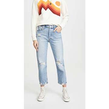 MOTHER Women's Superior The Tomcat Jeans: Cropped Stretch Denim with Distressed Details