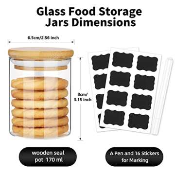 Glass Jars Set of 12, 6oz Spice Jars with Bamboo Airtight Lids and Labels, Food Cereal Storage Containers for Home Kitchen, Suit for Tea Coffee Herbs Grains Seasoning and Other Dry Food Storage