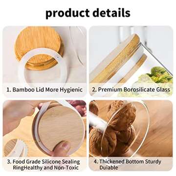 Glass Jars Set of 12, 6oz Spice Jars with Bamboo Airtight Lids and Labels, Food Cereal Storage Containers for Home Kitchen, Suit for Tea Coffee Herbs Grains Seasoning and Other Dry Food Storage