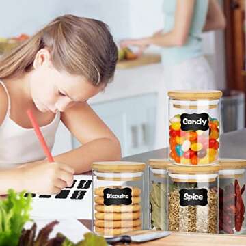 Glass Jars Set of 12, 6oz Spice Jars with Bamboo Airtight Lids and Labels, Food Cereal Storage Containers for Home Kitchen, Suit for Tea Coffee Herbs Grains Seasoning and Other Dry Food Storage