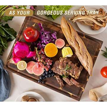 AZRHOM Large Thick End Grain Acacia Wood Butcher Block 17x13x1.5 in Wood Cutting Board for Kitchen w...