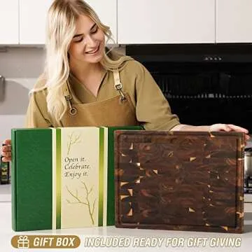 AZRHOM Acacia Wood Butcher Block with Juice Groove