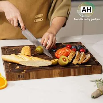 AZRHOM Acacia Wood Butcher Block with Juice Groove