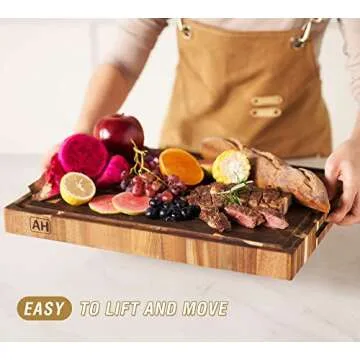 AZRHOM Acacia Wood Butcher Block with Juice Groove