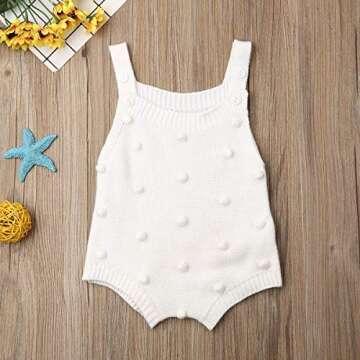 Liyamiee Newborn Baby Boy Girl Sleeveless Romper Knit Bodysuit Jumpsuit Pompom One Piece Overalls Sw...