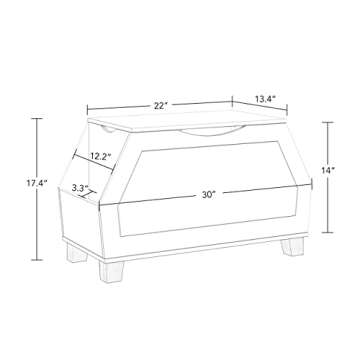 RiverRidge Kids Catch-All Collection Toy Box with Side Book Shelves Child-Safe Toy Storage Organizer With Childrens Bookshelf Side Slots For Kids Game And Book Storage - White