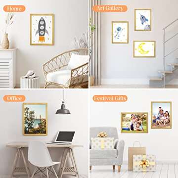 MOUDAMION 12x16 Wood Picture Frame Gold, Ornate Natural 16x12in Frame, Modern Golden 12 x 16 inch Ga...