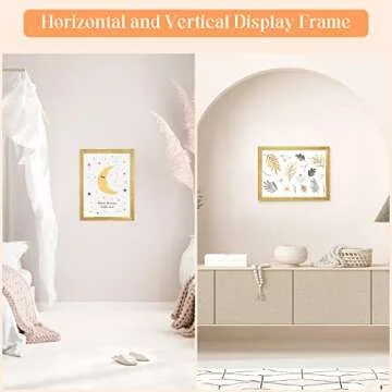 MOUDAMION 12x16 Wood Picture Frame Gold, Ornate Natural 16x12in Frame, Modern Golden 12 x 16 inch Gallery Wall Photo Poster Frame with HD Plexiglass, Horizontal Vertical Wall Mounting Display 1pcs