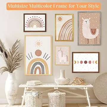 MOUDAMION 12x16 Wood Picture Frame Gold, Ornate Natural 16x12in Frame, Modern Golden 12 x 16 inch Gallery Wall Photo Poster Frame with HD Plexiglass, Horizontal Vertical Wall Mounting Display 1pcs