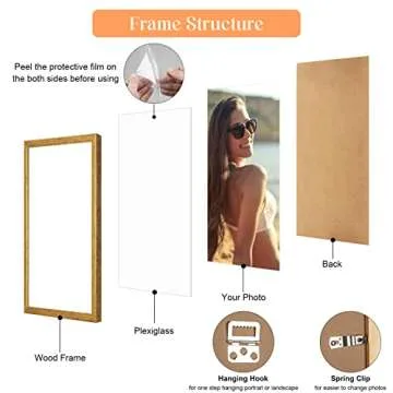 MOUDAMION 12x16 Wood Picture Frame Gold, Ornate Natural 16x12in Frame, Modern Golden 12 x 16 inch Gallery Wall Photo Poster Frame with HD Plexiglass, Horizontal Vertical Wall Mounting Display 1pcs