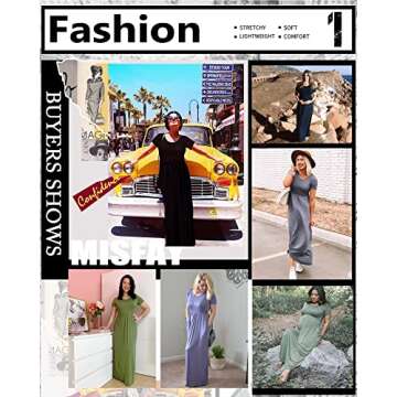 MISFAY Women's Short Sleeve Empire Waist Maxi Dresses Long Dresses with Pockets (Purple L)