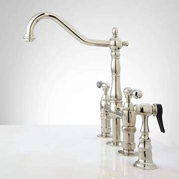 Signature Hardware 907295 Bellevue Bridge Kitchen Faucet with Brass Sprayer - Lever Handles
