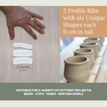 OUTPOST POTTERY Profile Ribs - Precision Pottery Rib Tools Made W/Durable PLA for Consistent Shapes, Floating Designs & Accurate Craft - Texture & Trimming Tools (Mugs & Cups Bundle)