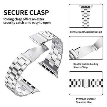 Fitlink Ultra-Slim Brushed Stainless Steel Apple Watch Band, for 38/40/41/42/44/45/49mm iWatch Series 10 All Series/SE/Ultra 2 with Butterfly Buckle(Pink, 42/44/45/49mm)