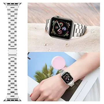 Fitlink Ultra-Slim Brushed Stainless Steel Apple Watch Band, for 38/40/41/42/44/45/49mm iWatch Series 10 All Series/SE/Ultra 2 with Butterfly Buckle(Pink, 42/44/45/49mm)