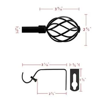 H.VERSAILTEX Window Curtain Rods for Windows 66 to 120 Inches Adjustable Decorative 3/4 Inch Diameter Single Window Curtain Rod Set with Twisted Cage Finials, Matte Black
