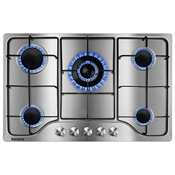 Karinear Gas Stove Gas Cooktop 30 Inch 5 Burners, Built-in Stainless Steel Gas Hob, NG/LPG Dual Fuel...