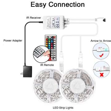 DAYBETTER Led Lights Color Changing Led Strip Lights with Remote Controller 60 ft, 2 Rolls of 30 ft Led Lighting for Bedroom, Home Decoration
