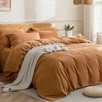JELLYMONI Cotton Duvet Cover Twin Size - 100% Washed Cotton Linen Like Textured Comforter Cover, 2 Pieces Breathable Soft Bedding Set with Button Closure (Burnt Orange, Twin 68"x90")