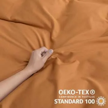 JELLYMONI Cotton Duvet Cover Twin Size - 100% Washed Cotton Linen Like Textured Comforter Cover, 2 Pieces Breathable Soft Bedding Set with Button Closure (Burnt Orange, Twin 68"x90")