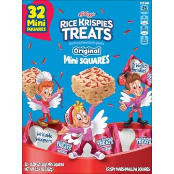 Rice Krispies Treats Mini Marshmallow Cereal Bars, Kids Snacks, Valentine's Day Snacks, Original with Holiday Sprinkles, 12.4oz Box (32 Bars)​
