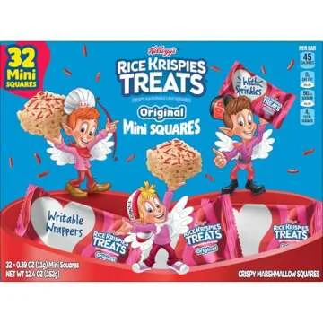 Rice Krispies Treats Mini Marshmallow Cereal Bars, Kids Snacks, Valentine's Day Snacks, Original with Holiday Sprinkles, 12.4oz Box (32 Bars)​