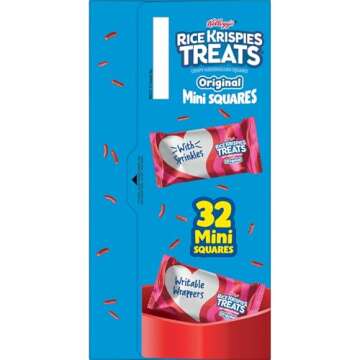 Rice Krispies Treats Mini Marshmallow Cereal Bars, Kids Snacks, Valentine's Day Snacks, Original with Holiday Sprinkles, 12.4oz Box (32 Bars)​