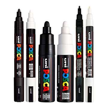 Posca Black & White Bullet Tip Set of 6 Pens for Artists