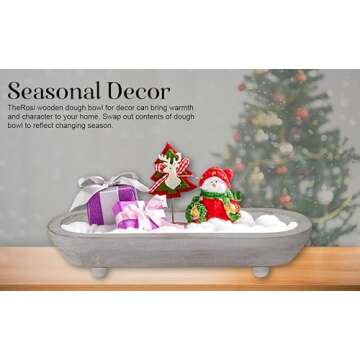 TheRosi Rustic Handcrafted Wooden Dough Bowl for Decor - Organic Modern Style, Unique Four-Legged Base - Versatile Use - Artisan-Crafted Dough Bowl for Stylish Home Decor